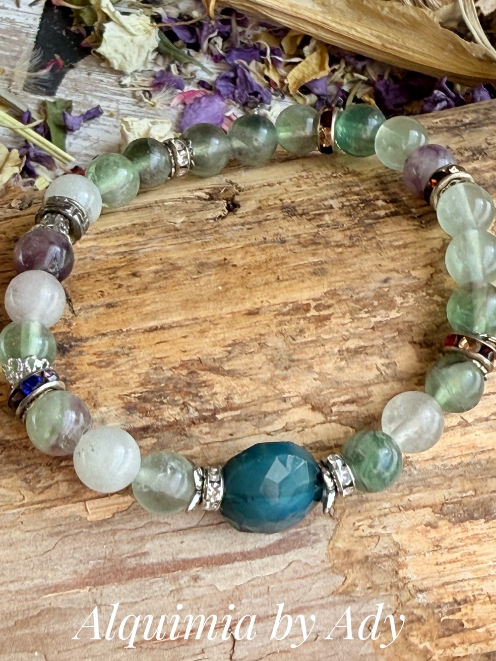 Boho + fluorite silver charms  bracelet + FALL